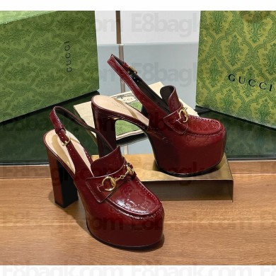 gucci Women's Horsebit platform loafer slingback rosso ancora red heel 14cm 2024