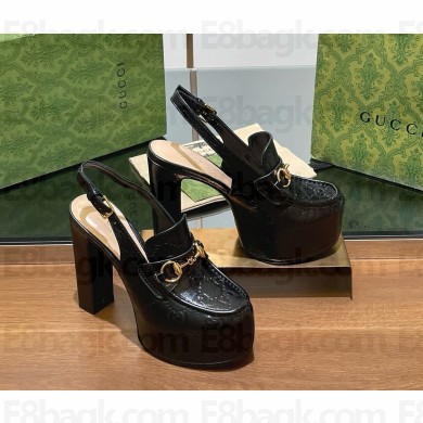 gucci Women's Horsebit platform loafer slingback black heel 14cm 2024
