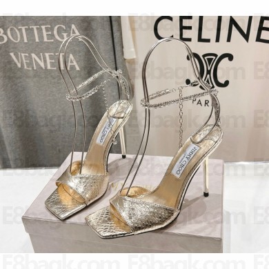 Jimmy Choo Saeda 100 metallic snake printed sandals gold 2024 