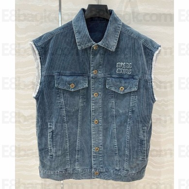 MIU MIU Washed corduroy vest Sapphire Blue ML1017 2025