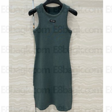 MIU MIU ribbed knit jersey mini-dress green 2025