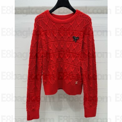 CHANEL women's long sleeve knitted sweater red 2025