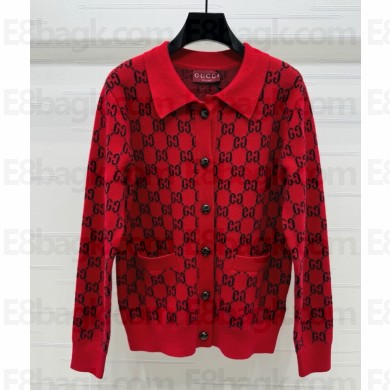 Gucci Reversible logo-jacquard wool cardigan red 2025