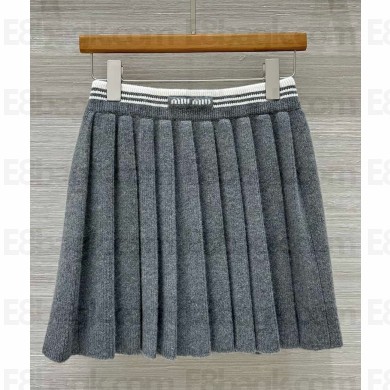 Miu Miu Pleated Knitted Mini Skirt grey 2025