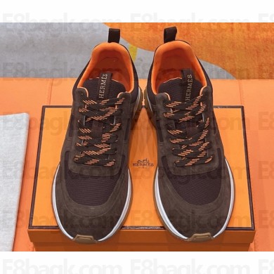 Hermes Jimmy sneaker in technical canvas and suede goatskin marron ébène  2025