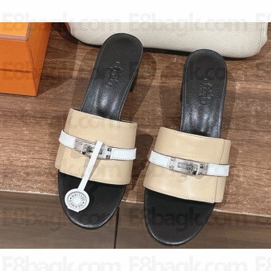 Hermes Gigi 50 sandal in calfskin with iconic Kelly buckle beige natura / blanc  2025