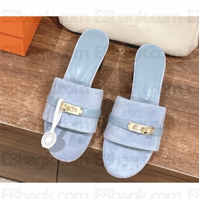 Hermes Gigi 50 sandal in suede goatskin and calfskin with iconic Kelly buckle bleu Grignon  2025