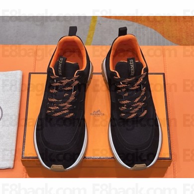 Hermes Jimmy sneaker in technical canvas and suede goatskin noir 2025