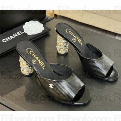 Chanel mules calfskin Imitation Pearls, Strass & Metal Black heel 8.5cm 2025