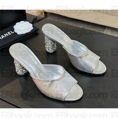 Chanel mules calfskin Imitation Pearls, Strass & Metal silver heel 8.5cm 2025