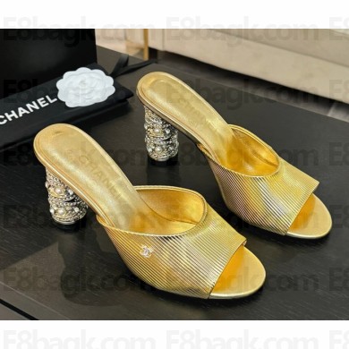 Chanel mules calfskin Imitation Pearls, Strass & Metal gold heel 8.5cm 2025