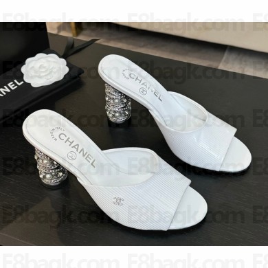 Chanel mules calfskin Imitation Pearls, Strass & Metal white heel 8.5cm 2025