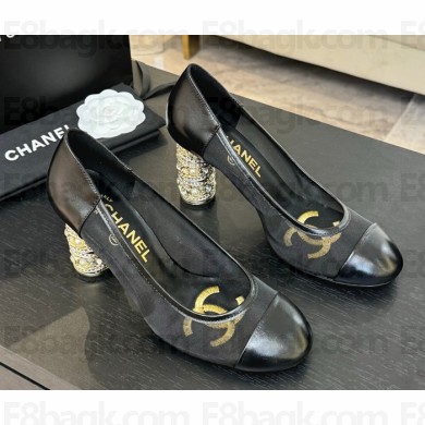 Chanel mesh and leather pumps Imitation Pearls, Strass & Metal Black heel 8.5cm 2025