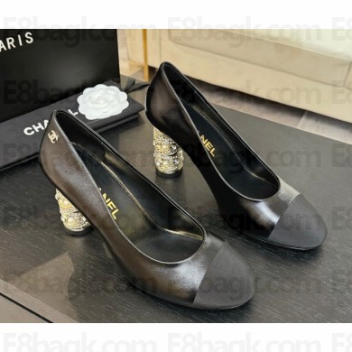 Chanel leather pumps Imitation Pearls, Strass & Metal Black heel 8.5cm 2025