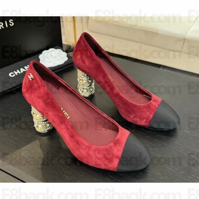Chanel suede pumps Imitation Pearls, Strass & Metal burgundy/Black heel 8.5cm 2025