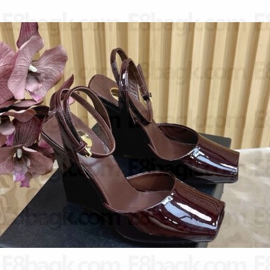 Saint Laurent la scandale wedges in patent leather coffee heel 11cm 2025