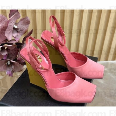 Saint Laurent la scandale wedges in satin crepe DARK RUST AND OIL GREEN heel 11cm 2025