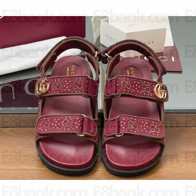 Gucci Women's sandal with Double G and crystal burgundy GG canvas 2025