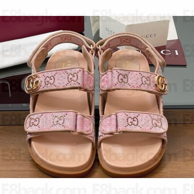 Gucci Women's sandal with Double G and crystal pink GG canvas 2025