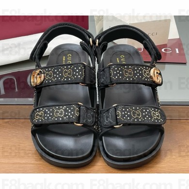 Gucci Women's sandal with Double G and crystal black GG canvas 2025