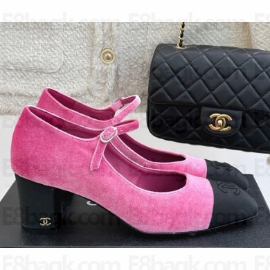 Chanel velvet & cotton pumps rose red/black 2025
