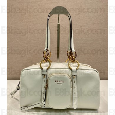 Prada Dangle medium leather top-handle bag 1BB138 white 2025