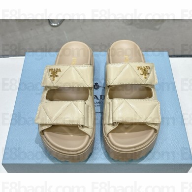 Prada platfrom 5.5cm Logo-Lettering Quilted Slides beige 2025