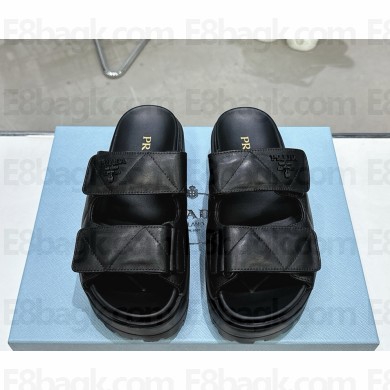 Prada platfrom 5.5cm Logo-Lettering Quilted Slides black 2025
