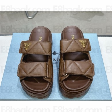 Prada platfrom 5.5cm Logo-Lettering Quilted Slides coffee 2025