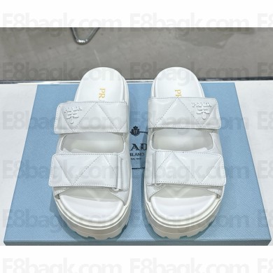 Prada platfrom 5.5cm Logo-Lettering Quilted Slides white 2025