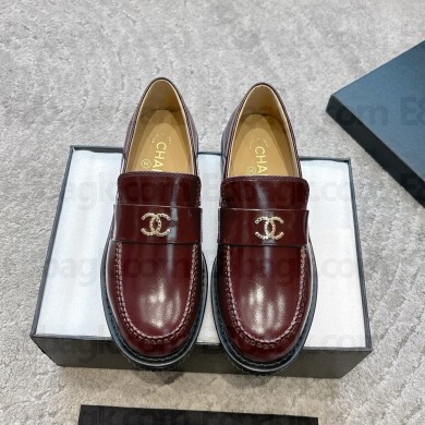 Chanel Moccasins Shiny Crumpled Calfskin burgundy 2025