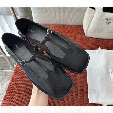 The Row T strap ballerina shoes Lambskin black 2025