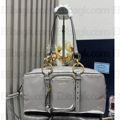Prada Dangle medium leather top-handle bag 1bb138 grey 2025