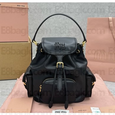MIU MIU Canvas and leather backpack black 5BZ042 2025