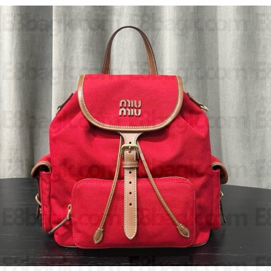 MIU MIU Canvas and leather backpack Red/Brandy 5BZ042 2025