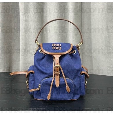 MIU MIU Canvas and leather backpack Cornflower Blue/Brandy 5BZ043 2025