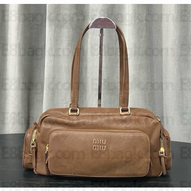 MIU MIU Pocket washed nappa leather bag 5BB175 Oak 2025