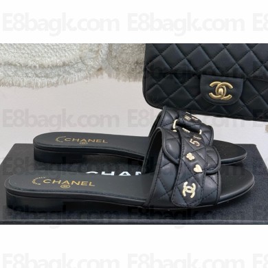 Chanel lambskin black flat slippers 2025