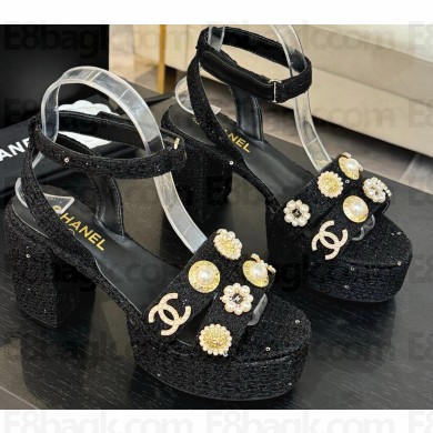 Chanel Sandals Tweed & Metal black G46423 2025