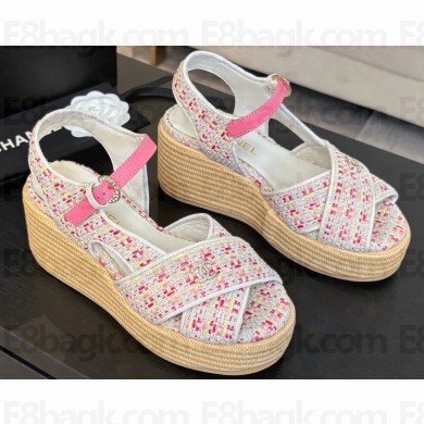 Chanel heel 12cm Platform 4cm knit with CC logo sandals 01 2025 