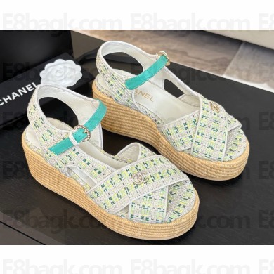 Chanel heel 12cm Platform 4cm knit with CC logo sandals 03 2025 