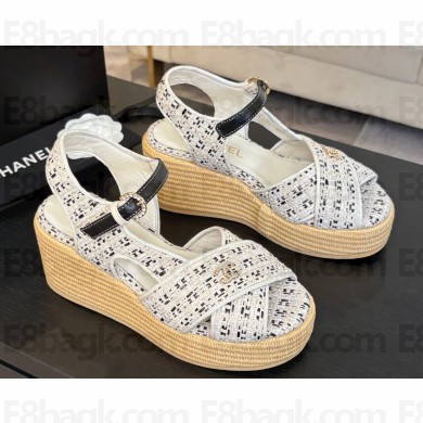 Chanel heel 12cm Platform 4cm knit with CC logo sandals 04 2025 
