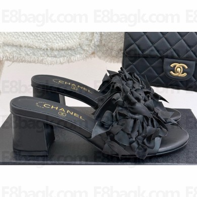 Chanel thick heeled Mules with bow decoration black heel 5cm 2025