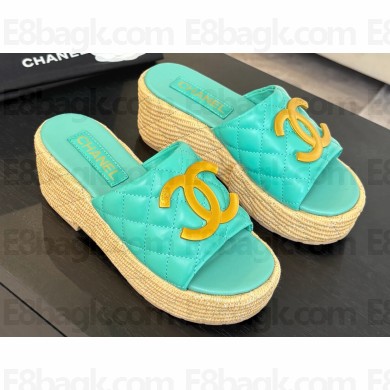 Chanel women's Quilting slipper green leather 2025