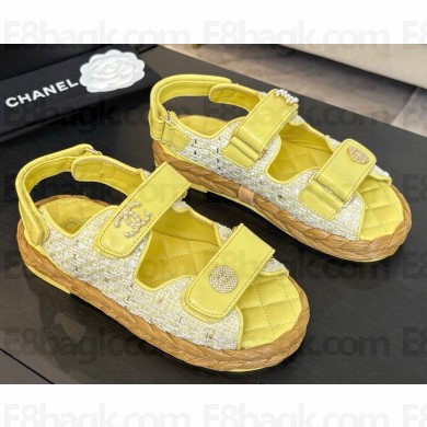 Chanel women's braided rope flat sandals yellow 2025
