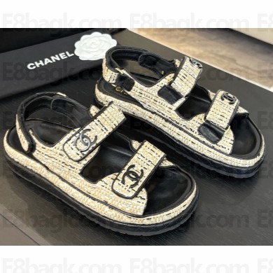 Chanel women's knit flat sandals black 2025