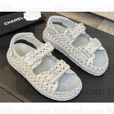 Chanel women's knit flat sandals grey 2025