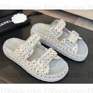 Chanel women's knit flat slipper grey 2025
