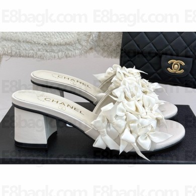Chanel thick heeled Mules with bow decoration white heel 5cm 2025