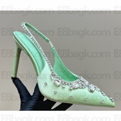 Gucci Women's pump with crystals 812192 Light green satin heel 10.5cm 2025